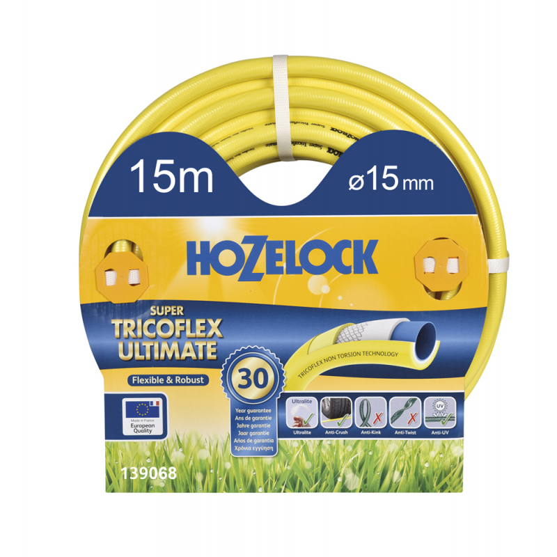 HOZELOCK - Tuyau Tricoflex Ultramax Ø 12,5mm (1/2) 15 M : Tuyau d'Arrosage  Robuste, Résistant aux Intempéries, Anti-Vrille, Anti-Torsion et