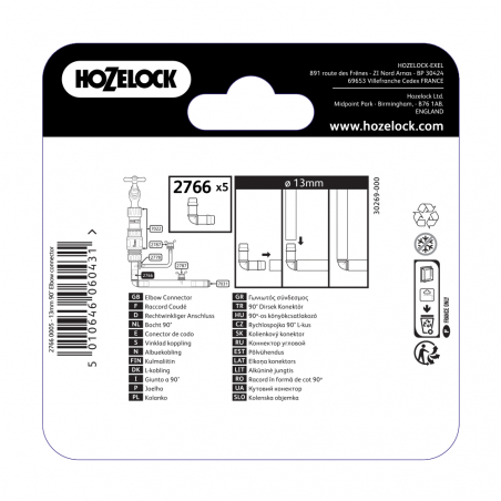 Raccord coudé 90 degres pour tuyau de diametre 13mm pour arrosage automatique - HOZELOCK