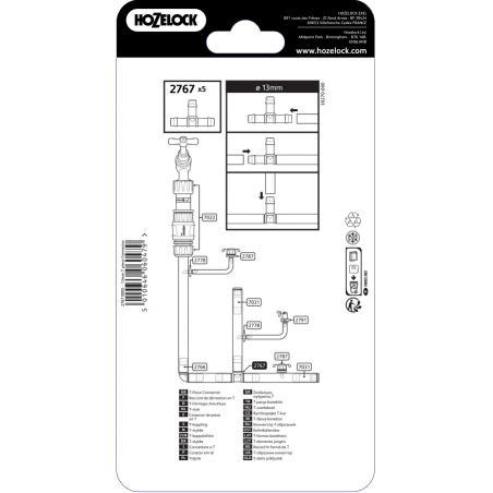 Raccord en T par 12 pour tuyau de diametre 13mm pour arrosage automatique - HOZELOCK