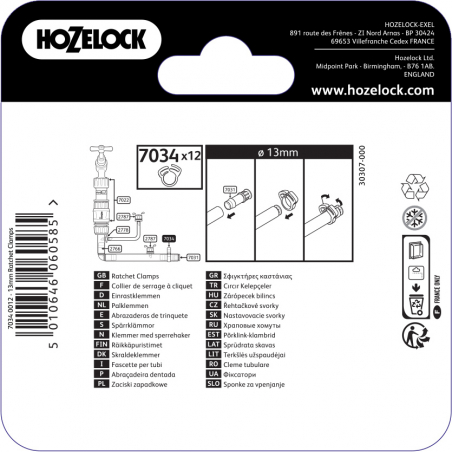 Colliers à cliquet  pour tuyau de diametre 13mm pour arrosage automatique - HOZELOCK