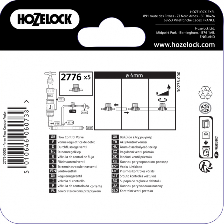 Vanne de controle de débit pour tuyau d'arrosage automatique de 4 mm - HOZELOCK