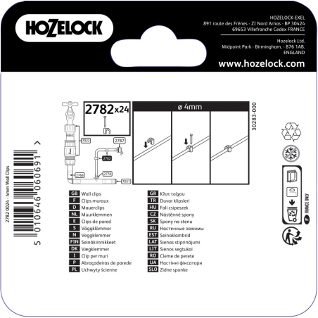 Crochets muraux par 24 pour tuyau d'arrosage automatique de 4 mm - HOZELOCK