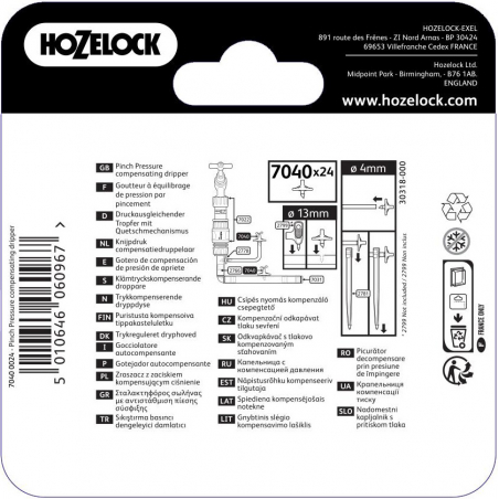 Goutteur à compensation de pression Pinch Drip par 12 pour tuyau d'arrosage automatique de 4 et 13 mm - HOZELOCK