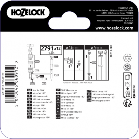 Micro-asperseur 180 degres pour tuyau d'arrosage automatique de 4 et 13 mm - HOZELOCK