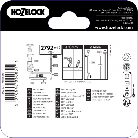 Micro-asperseur 360 degres pour tuyau d'arrosage automatique de 4 et 13 mm - HOZELOCK