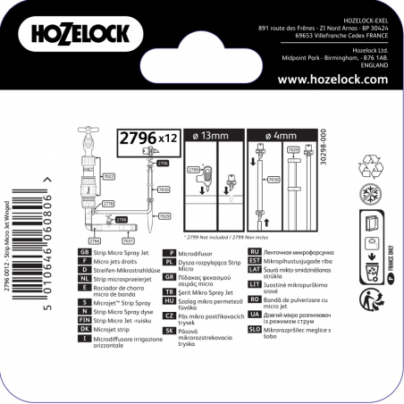 Micro-asperseur 2 x 20 degres pour tuyau d'arrosage automatique de 4 et 13 mm - HOZELOCK