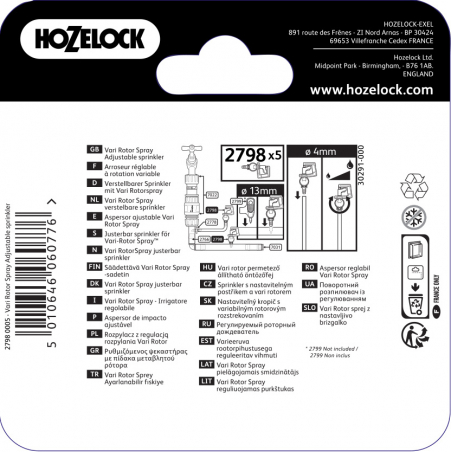 Arroseur Vari Rotor Spray reglables 360 degres pour tuyau d'arrosage automatique de 4 et 13 mm - HOZELOCK