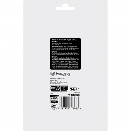 Bâtonnets nutritifs plantes vertes - Carte de 40 bâtons - FERTILIGENE - Agrément 0100032