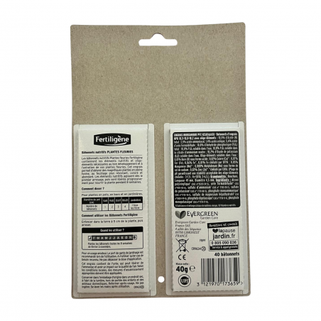 Bâtonnets nutritifs plantes fleuries - Carte de 40 bâtons - FERTILIGENE - Agrément 0100032