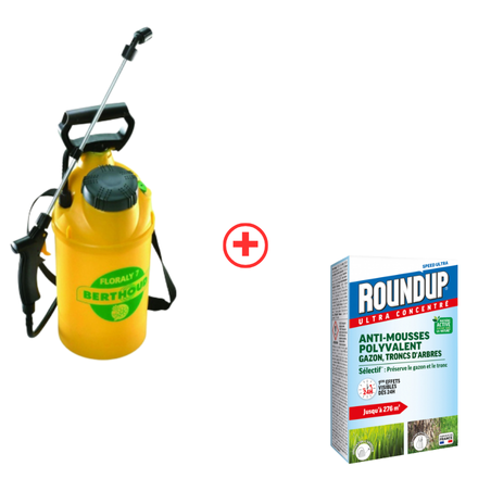 PACK - Pulvérisateur jardin FLORALY 7 OPTIMA - BERTHOUD + Anti-mousses gazon troncs d'arbres - Etui de 500ML - ROUNDUP