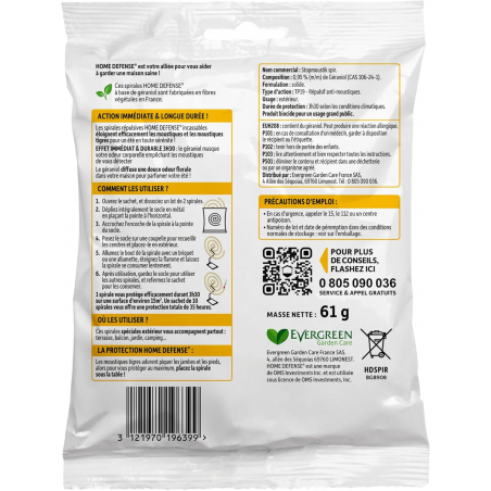 Anti-moustiques -  Spirales répulsives 10 sachets - HOME DEFENSE
