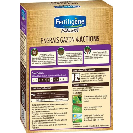 Engrais gazon 4 actions - Etui 2,45kg - FERTILIGENE - Agrément 0100032