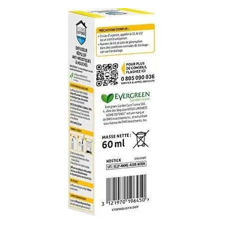Anti-moustiques et anti-mouches - 1 diffuseur répulsif 60ml + 8 bâtonnets - HOME DEFENSE