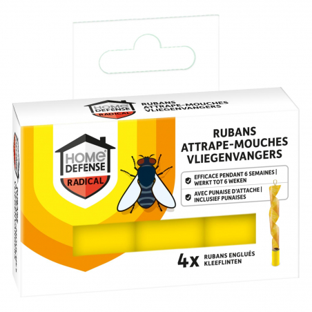 Rubans attrape-mouches - Etui 4 rubans - HOME DEFENSE