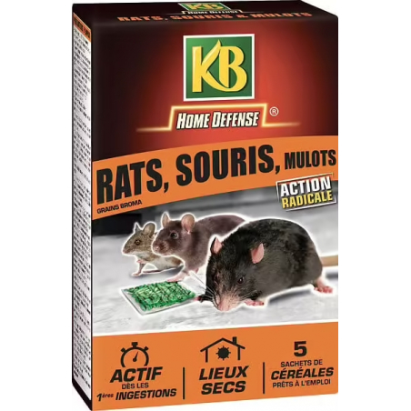 Rats, souris et mulots céréales - Étui 125g - HOME DEFENSE