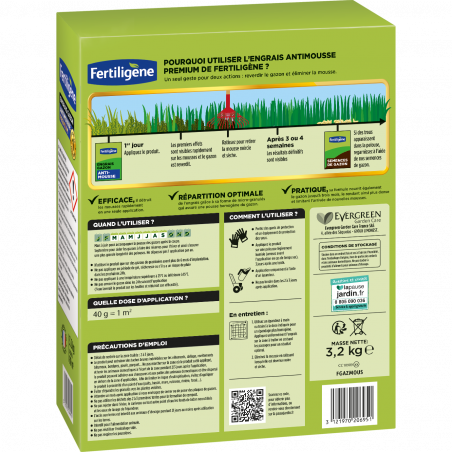 Engrais gazon anti mousse - Sac 2,8kg - FERTILIGENE - Agrément 0100032