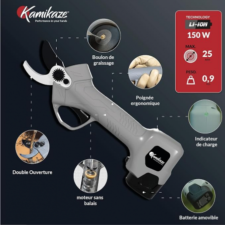 Sécateur électrique diamètre 25mm - KAMIKAZE